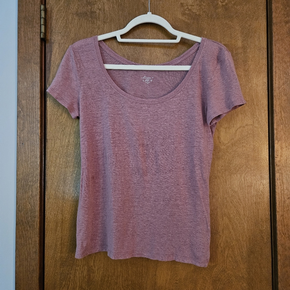 LOFT Petite Mauve Linen Short Sleeve T-Shirt